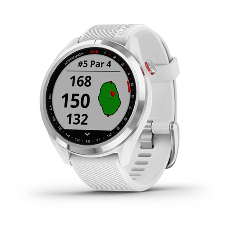Garmin Approach S42 GPS Golf Watch - Polished Silver with White Band