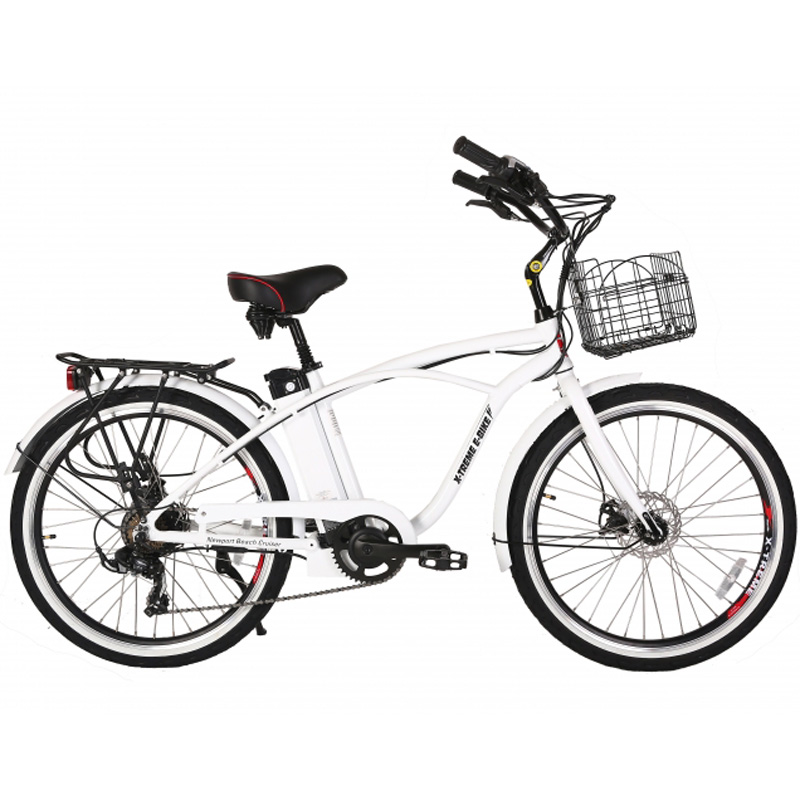 X-Treme E-Bike Newport Elite Electric Beach Cruiser Bicycle - Metallic White