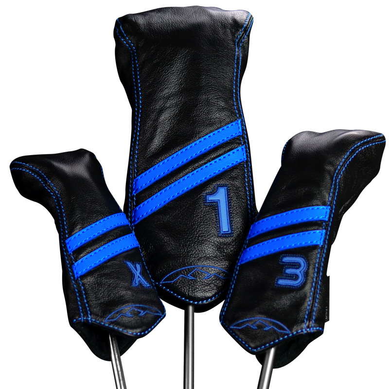 Sun Mountain Leather Headcover Stripe Black/Cobalt at
